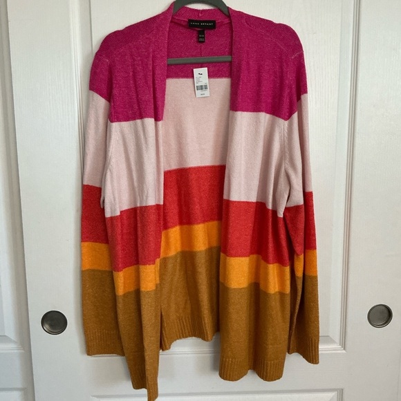 Lane Bryant Sweaters - LANE BRYANT PLUS SIZE 22 24‎ LONG CARDIGAN COLORBLOCK SWEATER PINK RANGE YELLOW